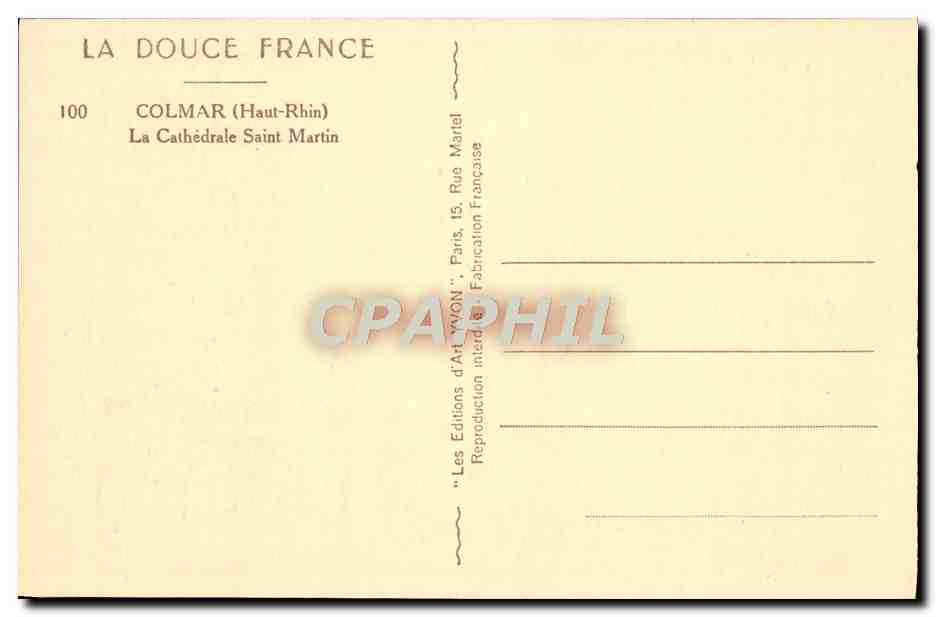 Colmar — La Cathédrale Saint-Martin — Les Éditions d'Art Yvon, Paris — Rückseite