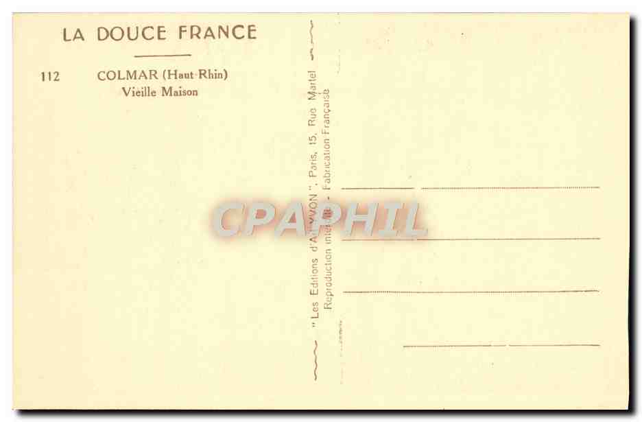 CPA Colmar Vieille Maison Commissariat de police — Rückseite
