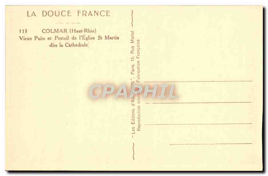 CPA Colmar Vieux Puits et Portail de L'Eglise St Martin dite la cathedrale — Rückseite