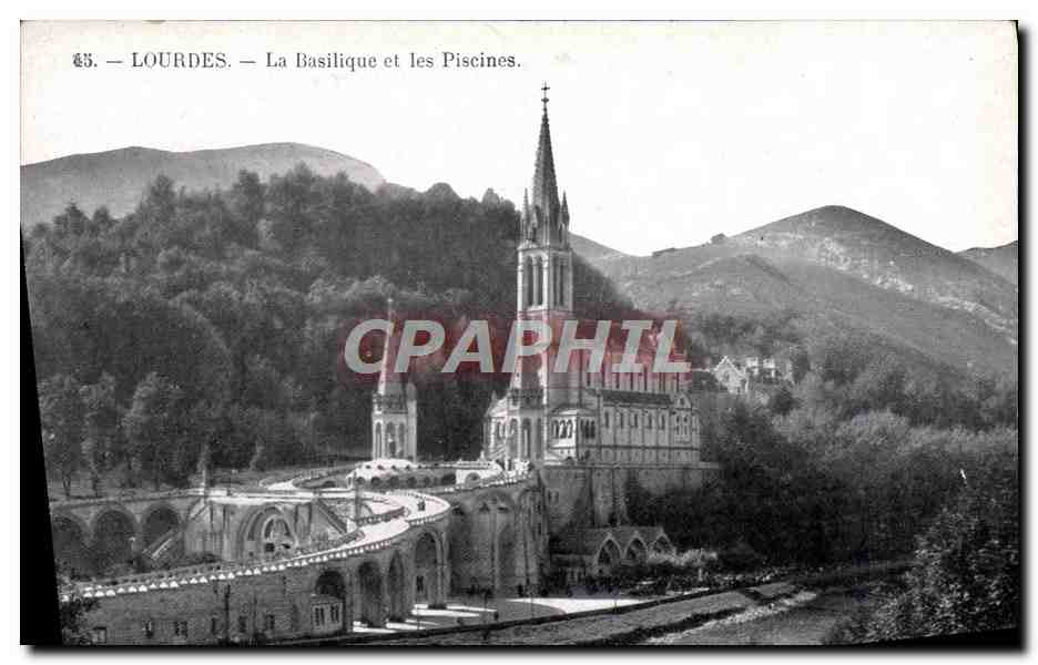 CPA Lourdes La Basilique et les Piscines