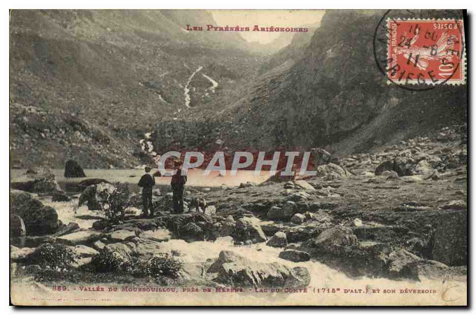 Les Pyrénées Ariégeoises — Tal des Mounssouillou, nahe Merpins — See du Comté (1715 m Höhe) und sein Spillway — Verleger nicht sichtbar, Seriennummer 860