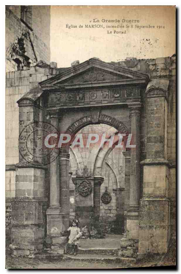 CPA La Grande Guerre Eglise De Marson Le portail Enfant