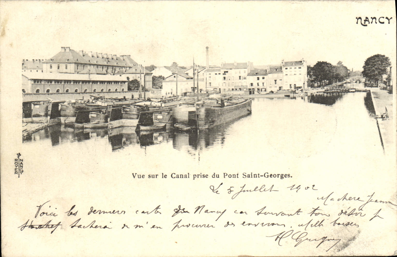 Vue sur le Canal prise du Pont Saint-Georges — Nancy — éditeur E. P. D. (Nancy) n° 102