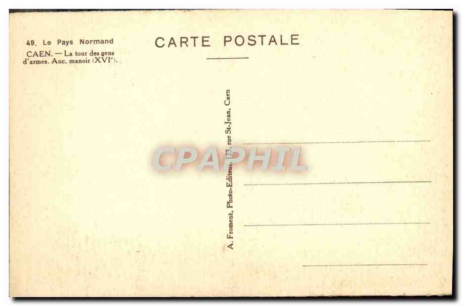 CPA Le Pays Normand Caen La Tour Des Gens D'Armes — Verso