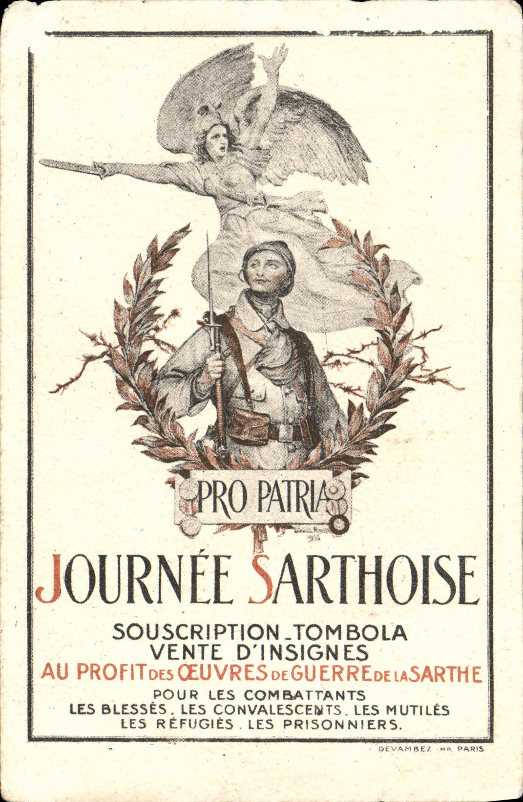 CPA Pro Patria Journee Sarthoise Souscription Tombola Vente d'Insignes Militaria