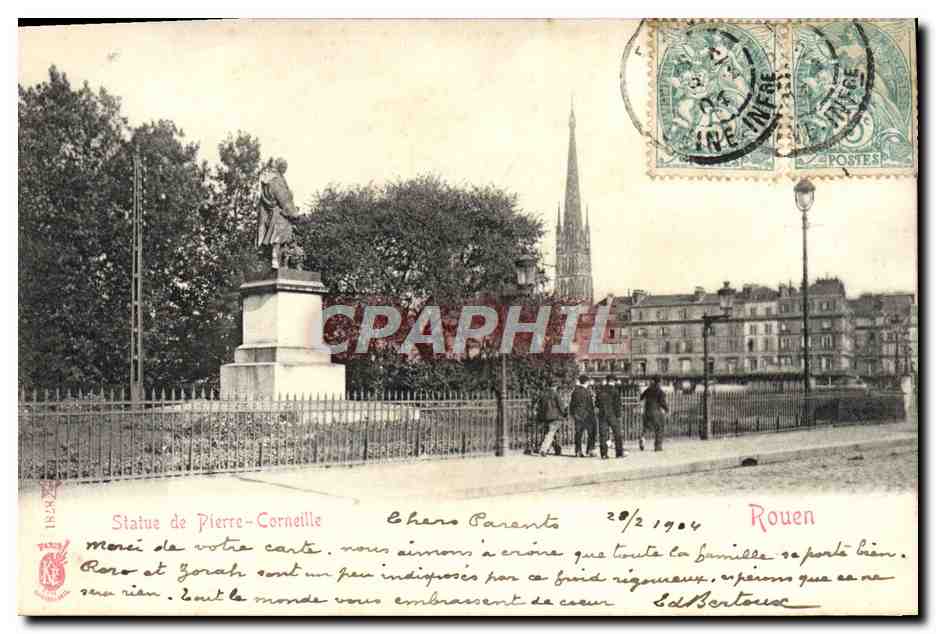 CPA Rouen Statue de Pierre Corneille