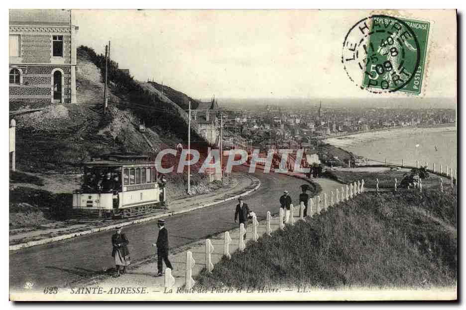 CPA Saint Adresse La Route des phares et Le Havre Tramway 
