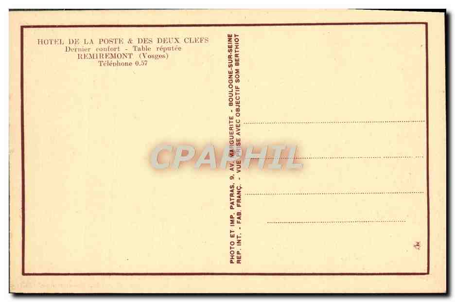 Albergo delle Due Chiavi — Remiremont (Vosges) — Patras — Verso