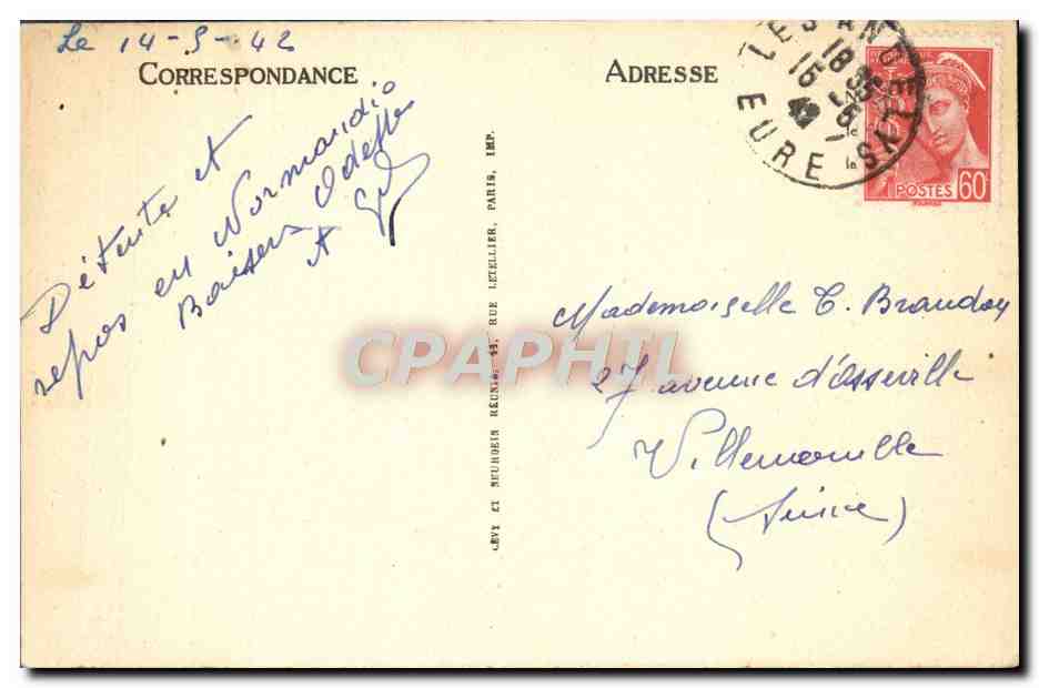 CPA Le Grand Andely Hotel du Grand cerf Cheminee normande — Rückseite