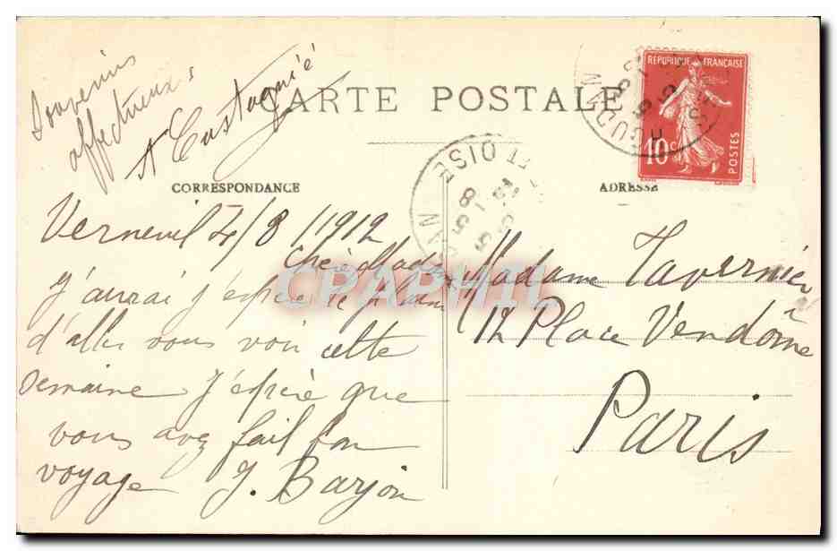 CPA Verneuil Vieille Maison Rue du Canon et tour de l'eglise de la Madeleine  — Rückseite