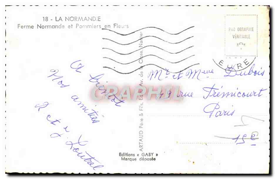 CPM La Normandie Ferme Normande et pommiers en fleurs Cochon Poules  — Rückseite