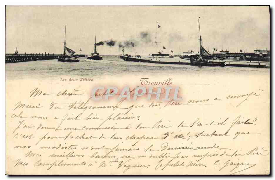 CPA Granville Les deux Jettees Bateaux