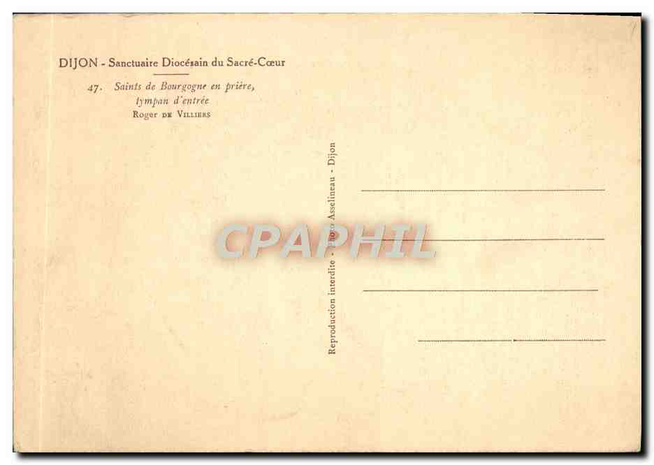 CPA Dijon Sanctuaire Diocesain du Sacre Coeur Saints de Bourgogne en priere Tympan d'entree  — Verso