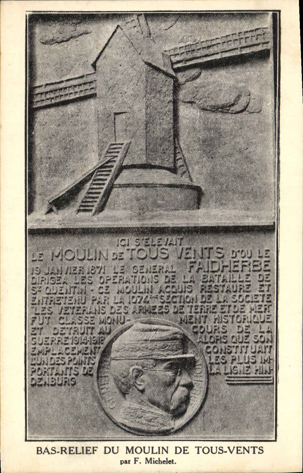 CPA Bas Relief Du Moulin De Tous Vents Michelet Militaria 