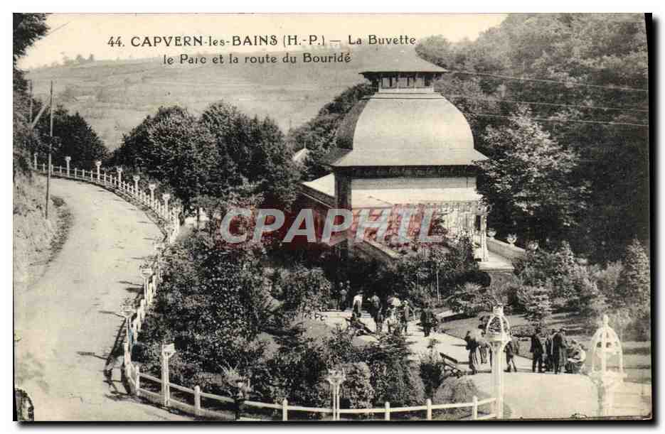 Capvern-les-Bains (H.P.) — La Buvette, le Parc et la route du Bouridé