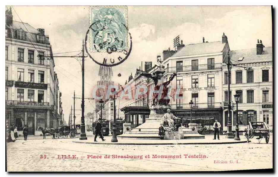 CPA Lille Place De Strasbourg Et Monument Testelin