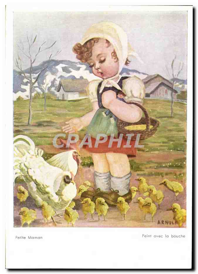 Petite Maman — Enfant nourrissant des poussins — Éditions des Artistes Noyon, No F 125