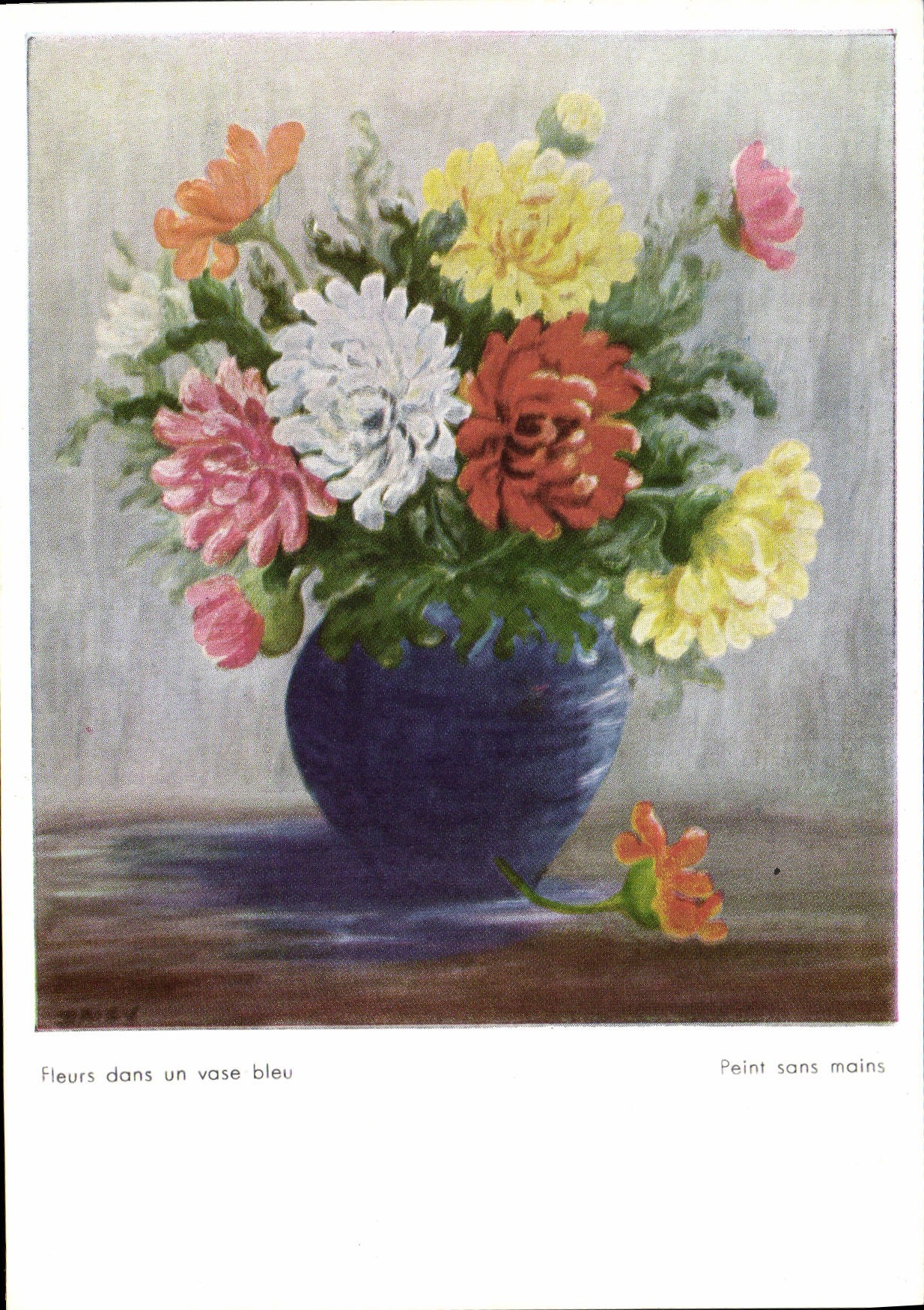 CPM Fleurs Dans Un Vase Bleu Peint Sans Mains