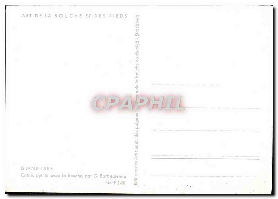 Glaneuses — Peint avec la bouche — G. Barbedienne, No F 1401 — Reverso