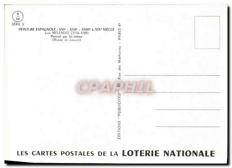Portrait de Luis Meléndez — lui-même — Éditions de la Loterie Nationale, Série K — Achterkant