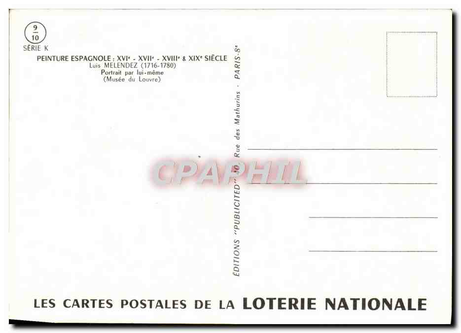 Portrait de Luis Meléndez — lui-même — Éditions de la Loterie Nationale, Série K — Verso