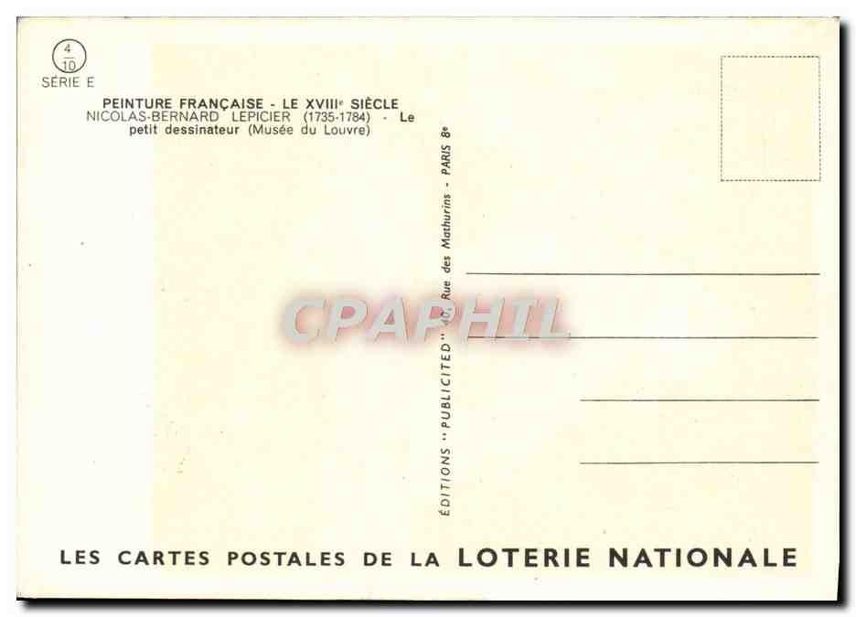 Nicolas-Bernard Lepicié — Der kleine Zeichner — Éditions de la Loterie Nationale, Serie E — Rückseite