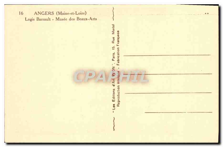 CPA Angers Logis Barrault Musee des Beaux Arts — Verso