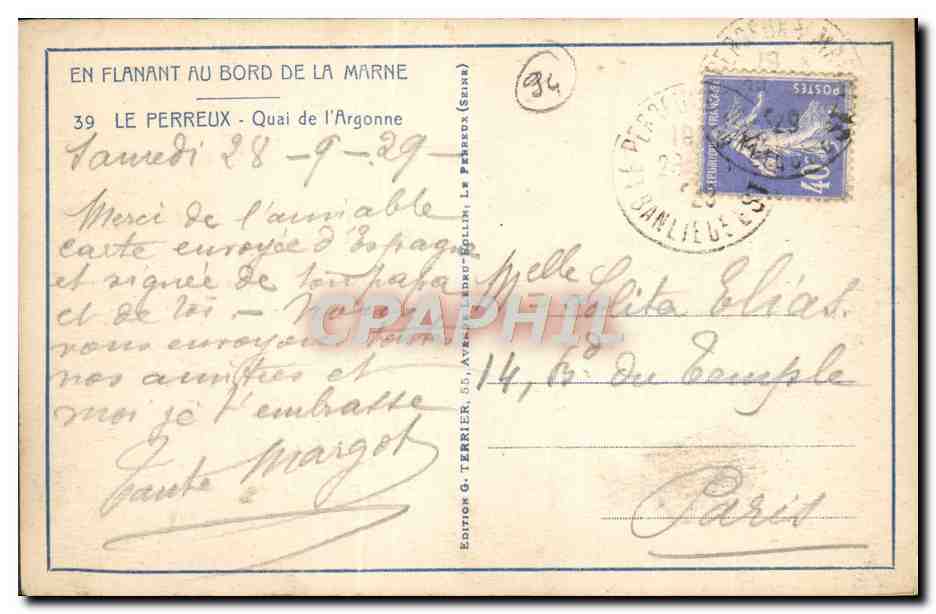 CPA Le Perreux Quai de l'Argonne — Rückseite