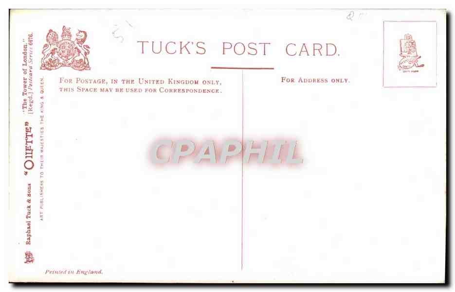 CPA The white tower Tower of London — Verso