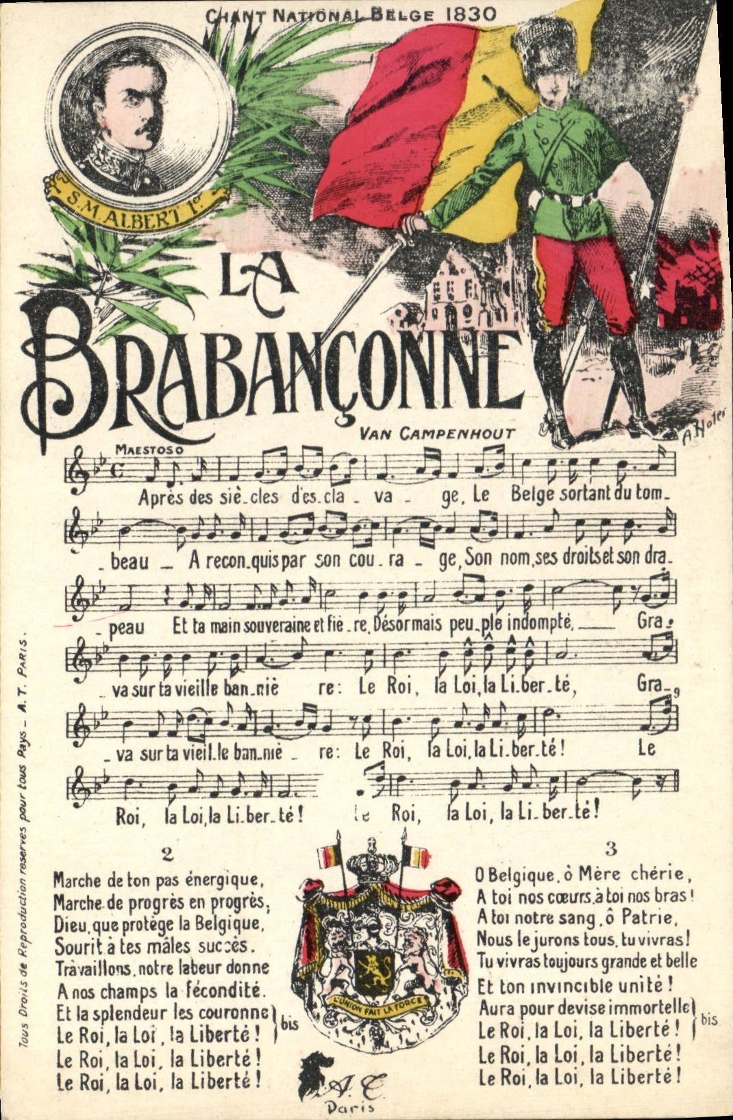 CPA La Brabanconne Chant national belge 1830