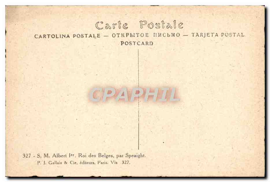 S.M. Albert 1er, Roi des Belges — portrait en uniforme — Brav & Imp. Sadas — Reverso