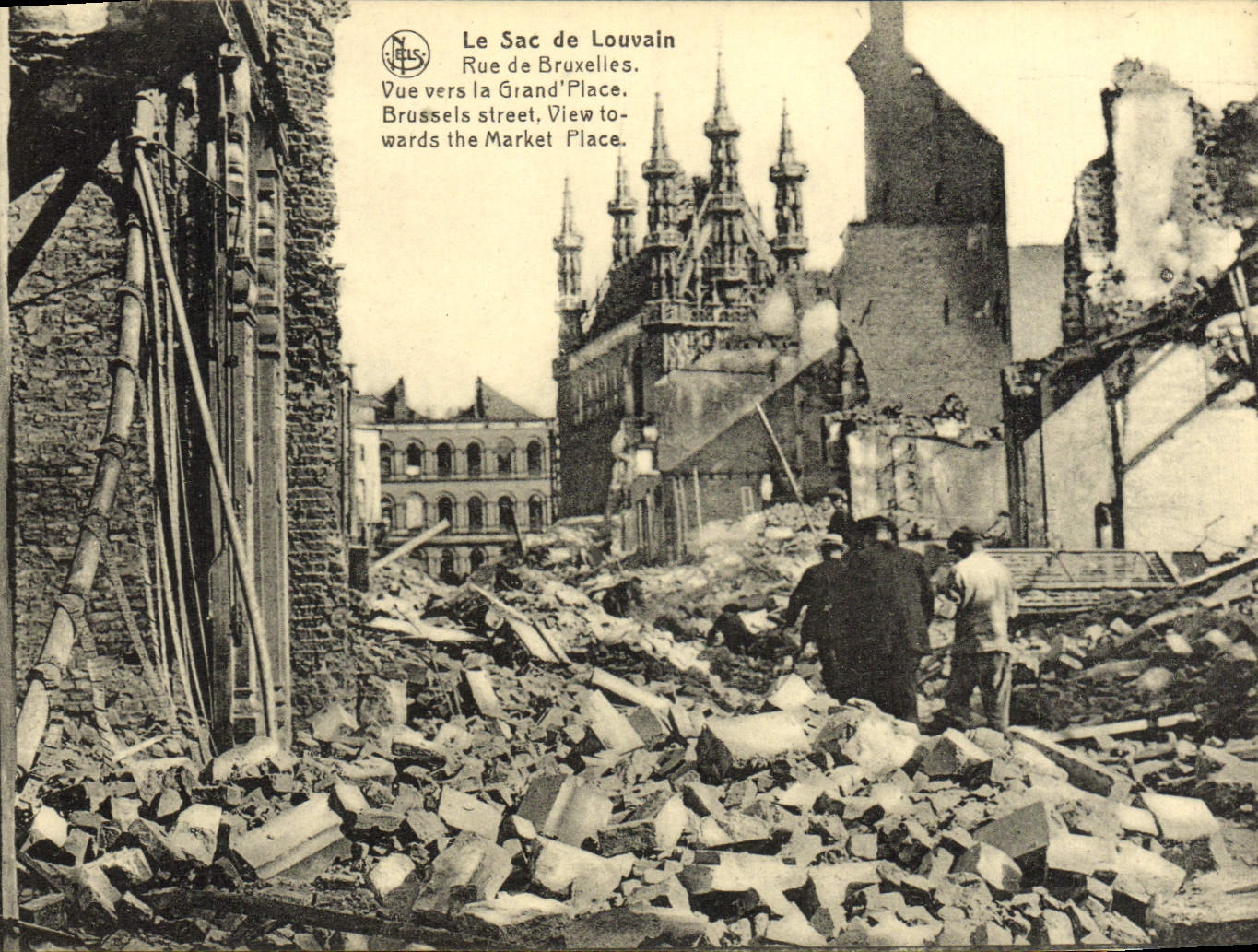 Le Sac de Louvain — Rue de Bruxelles, vue vers la Grand’Place — Édition René Fonteyn, Louvain