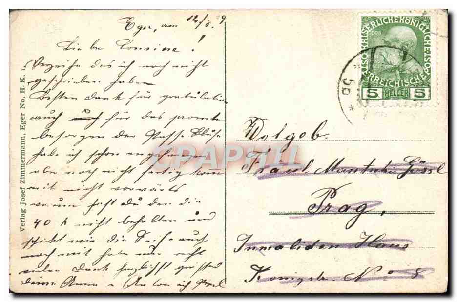 EGER. — La Kaiser- et Wenzelsburg avant sa destruction — Verlag Josef Zimmermann, Eger, N° 14 — Back