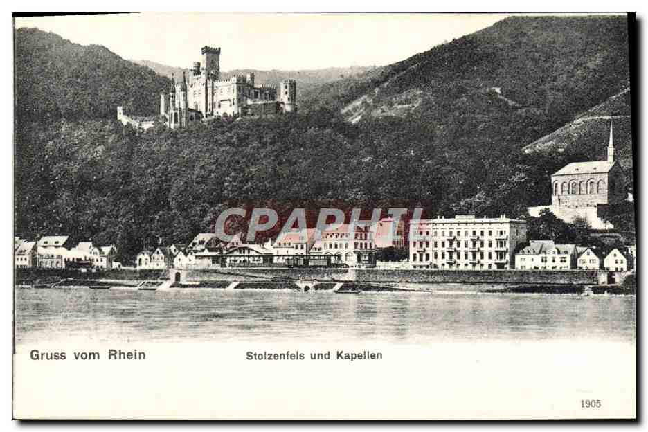 Stolzenfels und Kapellen — vue du Rhin — éditeur Vieter Ullmann, n° 244