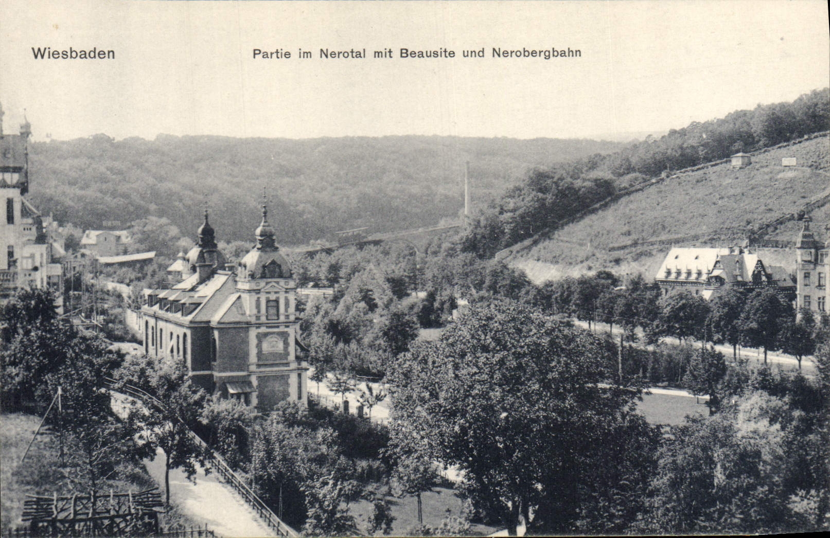 CPA Wiesbaden Partie im Nerotal Mit Beausite und Nerobergbahn
