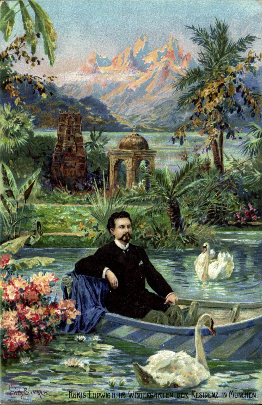 CPA Konig Ludwig II im Wintergarten Residenz In Munchen Cygnes