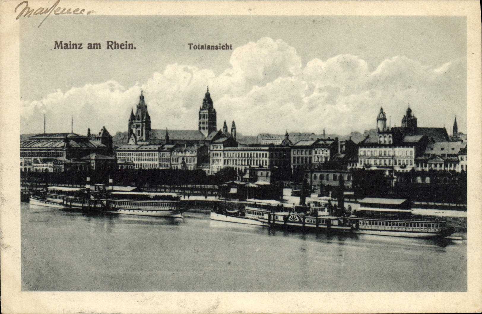 CPA Mainz Am Rhein Totalansicht Bateaux
