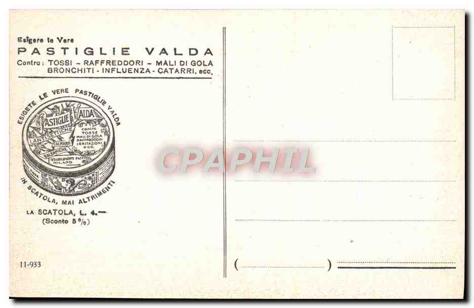 CPA Italia Nuova Milano La Triennale Pastiglie Valda — Rückseite