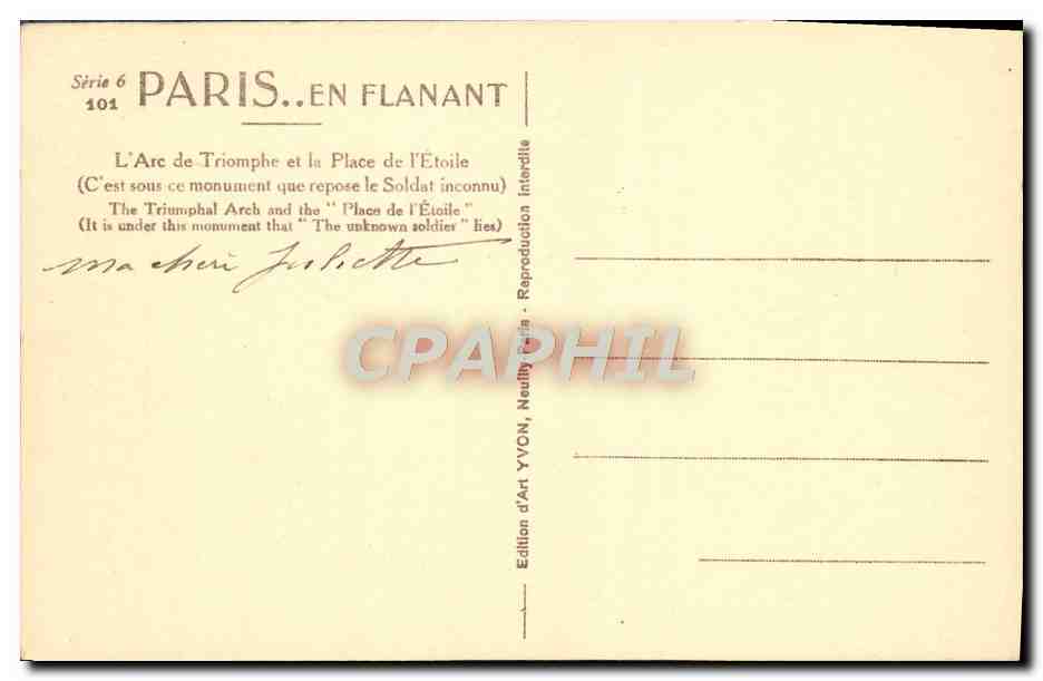 CPA Paris En Flanant L'Arc De Triomphe Et La Place De l'Etoile — Rückseite