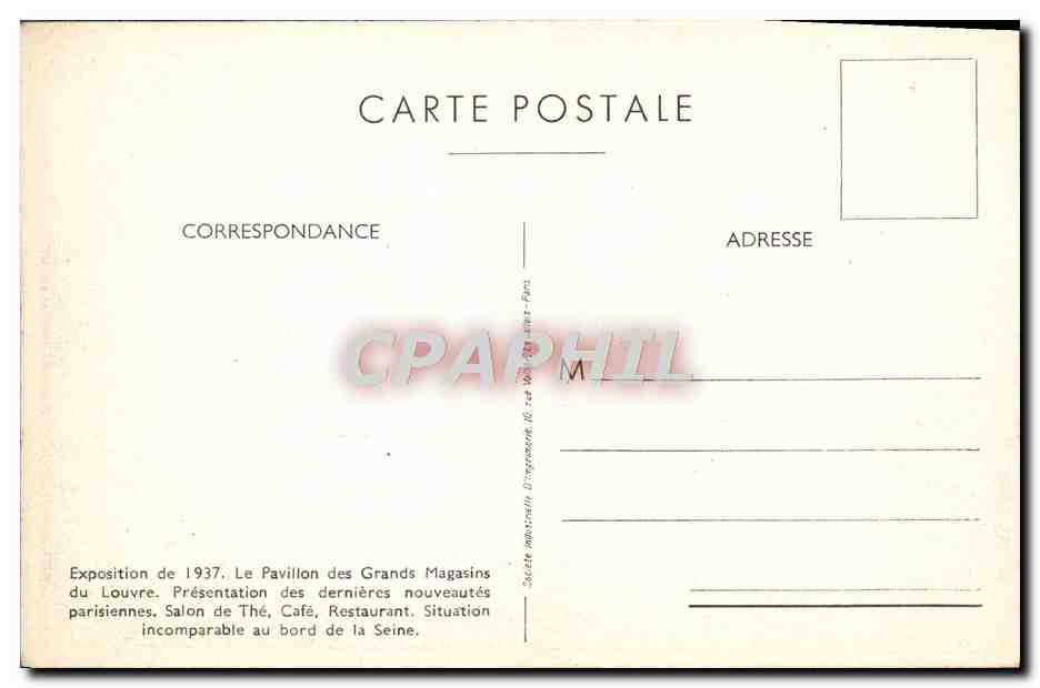 CPA Paris Exposition De 1937 Le Pavillon Des Grands Magasins Du Louvre — Verso