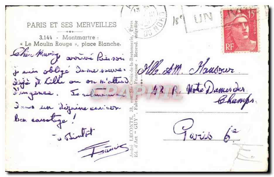 CPM Paris Et Ses Merveilles Montmartre Place Blanche Moulin Rouge cinema Shirley Temple — Rückseite