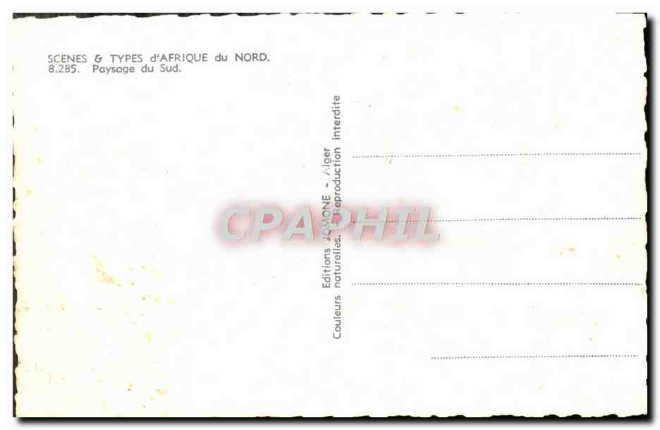 Paysage du Sud — Afrique du Nord — Éditions naturelles, Alger, n° 8.285 — Verso