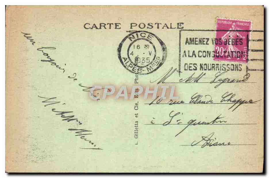 CPA Nice Quai des Etats Unis — Rückseite
