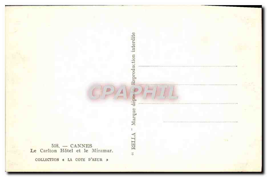 CPM Cannes Le Carlton Hotel et le Miramar — Rückseite