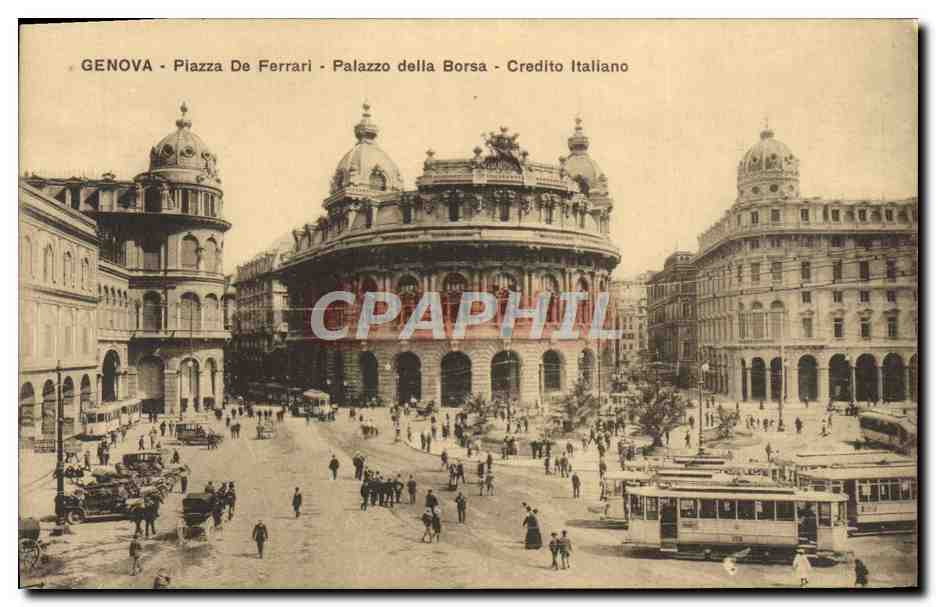 CPA Genova Plazza De Ferrari Palazzo Della Borsa Credito Italiano Tramway