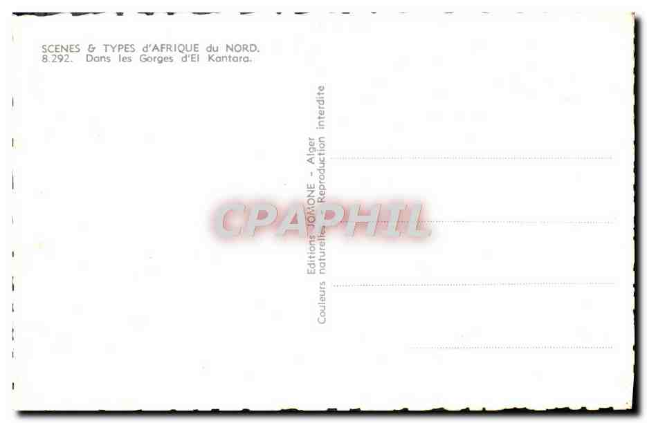 Gorges d'El Kantara — Algérie — Éditions Jonone, n° 8.292 — Verso