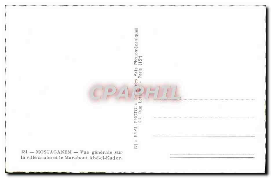 CPM Mostaganem Vue generale sur la ville arabe et le Marabout Abd-el-Kader — Rückseite