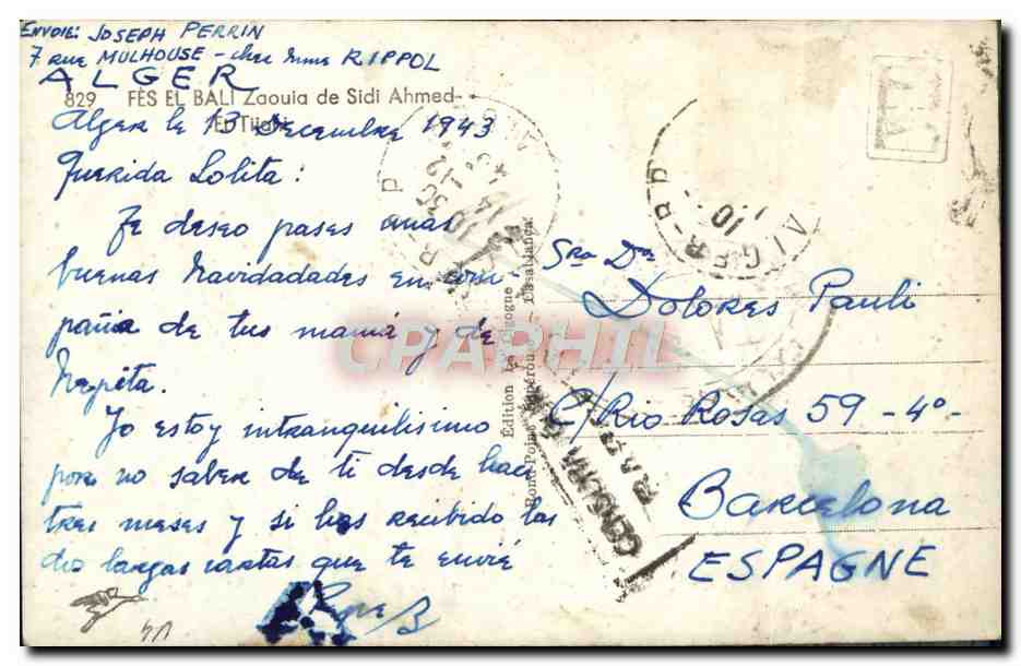 CPA Fes El Bali Zaouia de Sidi Ahmed — Back