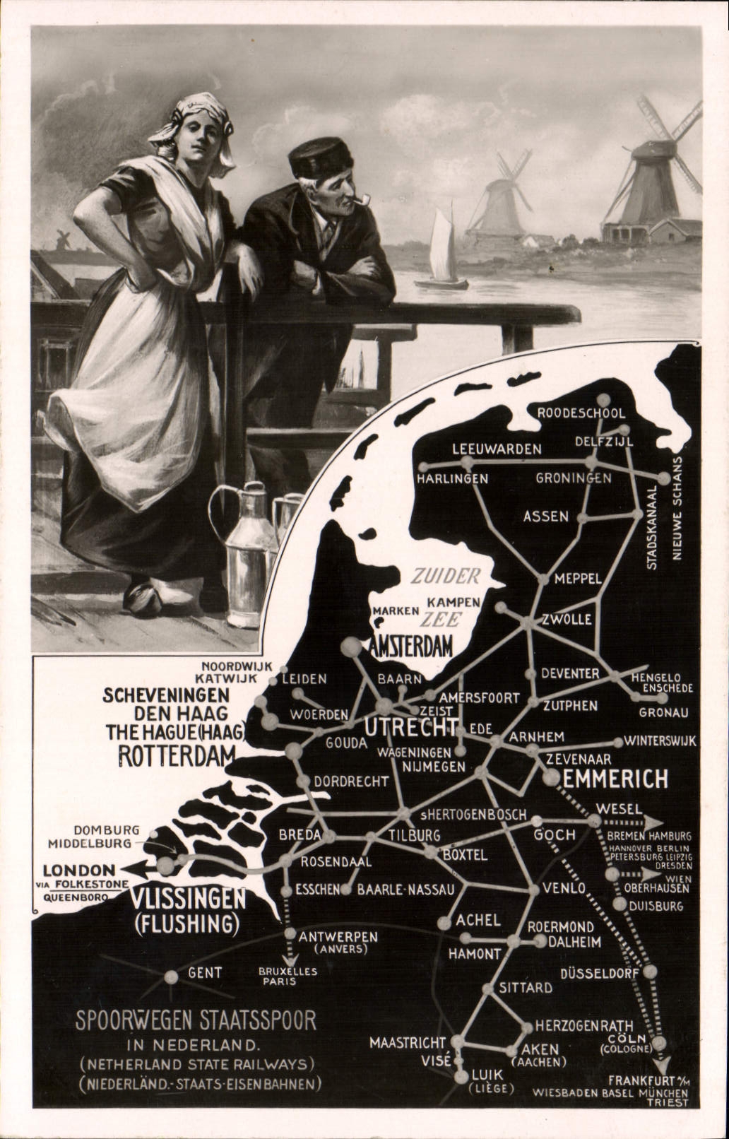 CPA The Netherlands State Railways Rotterdam Amsterdam Utrecht Train Moulin a vent