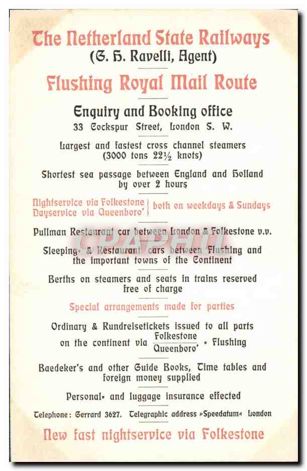 CPA The Netherlands State Railways Rotterdam Amsterdam Utrecht Train Moulin a vent — Rückseite